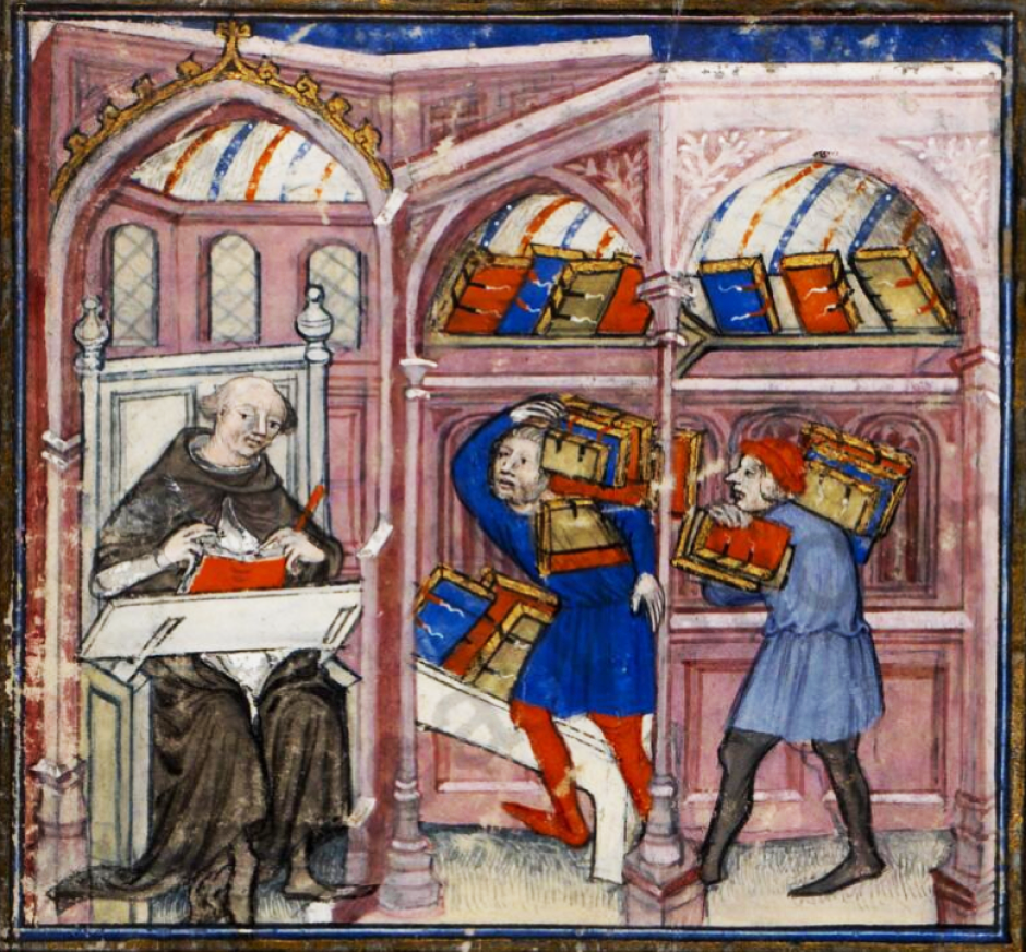 Image décorative : fig. 5. Città del Vaticano, BAV, Reg. lat. 538 – Vincent de Beauvais au travail