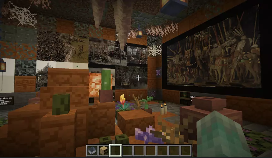 Image décorative : Décrire la liberté des joueurs dans les jeux est déjà compliqué, mais certains font même des œuvres dans l’œuvre : ici une exposition dans Minecraft Source. Capture d’écran prise dans l’exposition Quand tout s’efface, l’art de la finitude disponible sur le lien suivant : https://github.com/Auregen/Minecraft-exposition