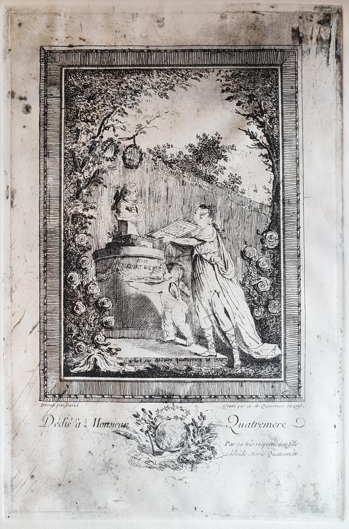Image décorative : Adélaïde-Marie Quatremère, Hommage à M. Quatremère, 1775, estampe tiré dans l'atelier de Maxime Préaud en 2024. Bibliothèque de l’École nationale des chartes - PSL, 4Est10