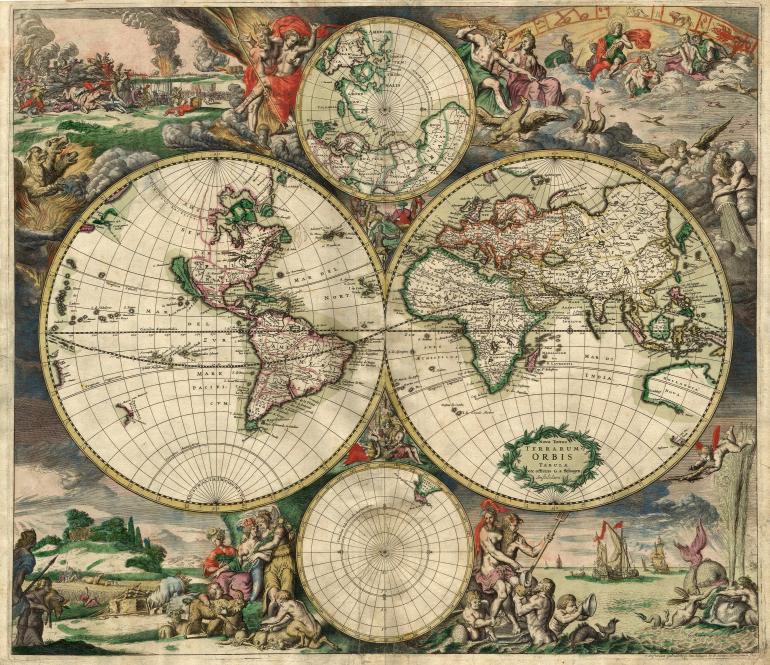 Image décorative : "Nova totius terrarum orbis tabula Amstelodami, ex officina G. a Schagen" (1682, Amsterdam) © Wikipédia