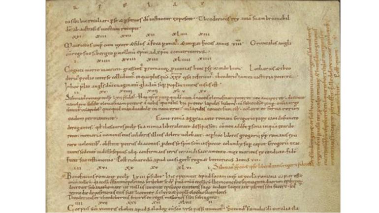 Image décorative : Bruxelles, KBR, 18239-40, f. 17r – manuscrit écrit et retravaillé sous le contrôle de Sigebert de Gembloux