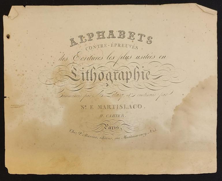 Image décorative des Alphabets contre-épreuvés des écritures les plus usités en lithographie