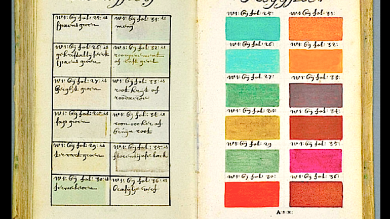 Image décorative : A. Boogert, Traité de la peinture à l’eau, manuscrit, Delft, 1692. Aix-en-Provence, Bibl. Méjanes, Ms. 1389 © Bibliothèque Méjanes à Aix-en-Provence