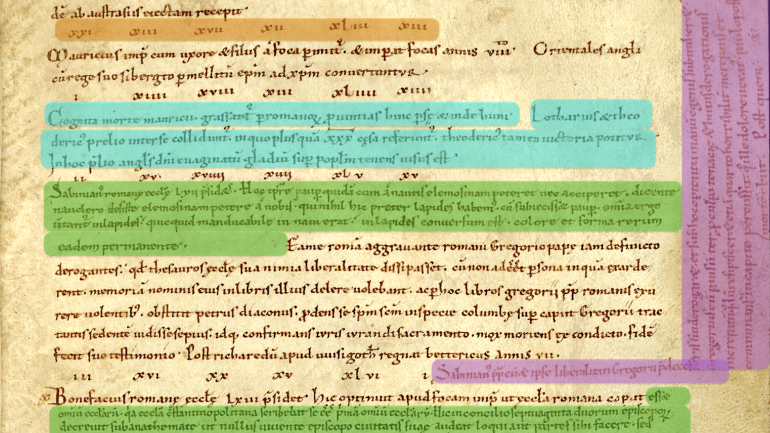 Image décorative : Bruxelles, KBR, 18239-40, f. 17r – manuscrit écrit et retravaillé sous le contrôle de Sigebert de Gembloux