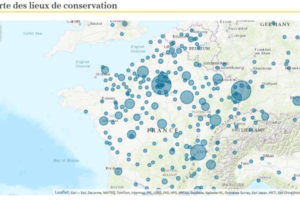 Carte des lieux de conservation - http://beta.biblissima.fr/fr/repomap-locations 