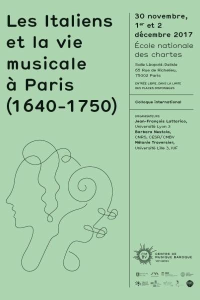 Affiche du colloque « Les Italiens et la vie musicale à Paris (1640-1750) »