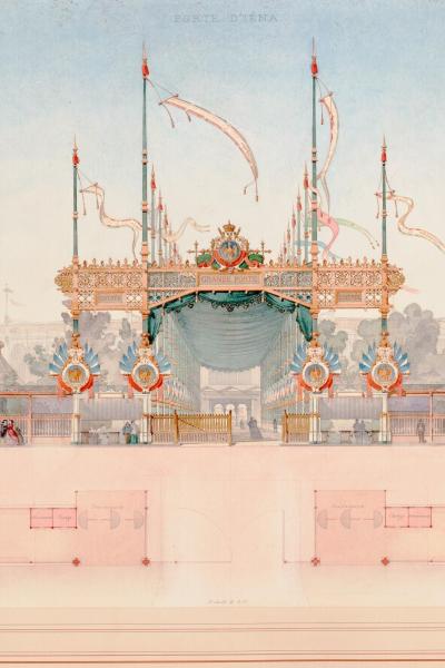 Exposition universelle de 1867, Porte d’Iéna, élévation, plan (Albums du parc) 