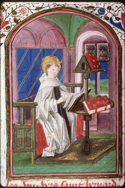 Bernard de Clairvaux lisant contenue dans le manuscrit d'Amiens, Bibl. mun., 200, fol. 163r